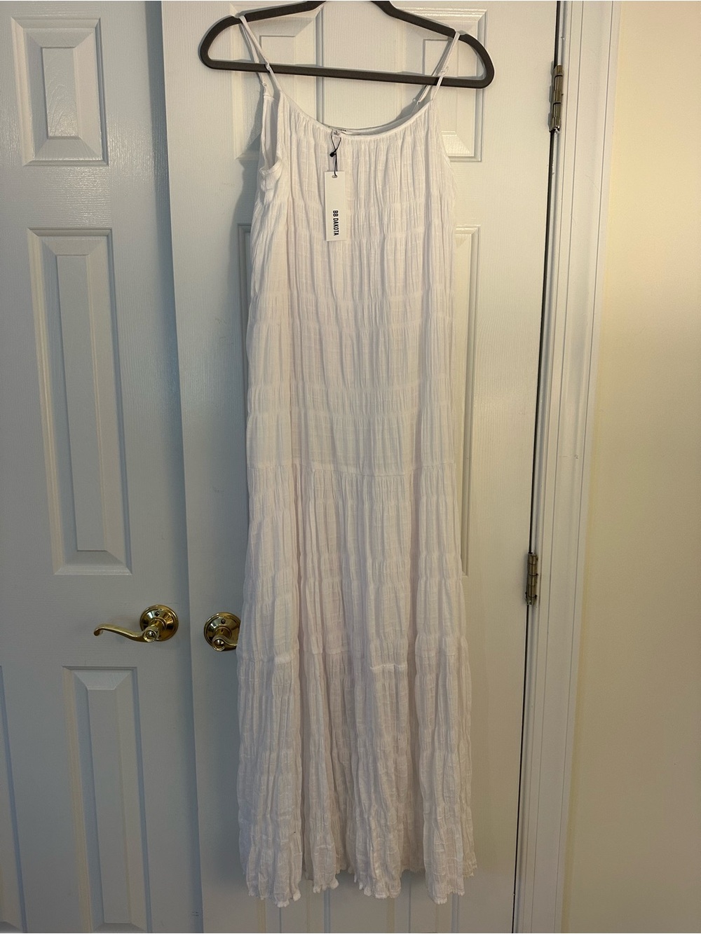 BB Dakota White Crinkled Maxi Slip Dress